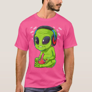 Camiseta Alienígena De Jogadores De Vídeo Jogando Ufo Pew E