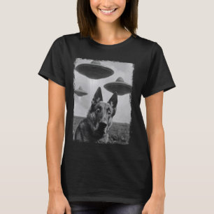 Camiseta Alienígena de OVNI de Cão german shepherd Vinho Ex