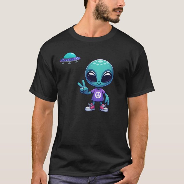Camiseta Alienígena de paz e nave espacial (Frente)