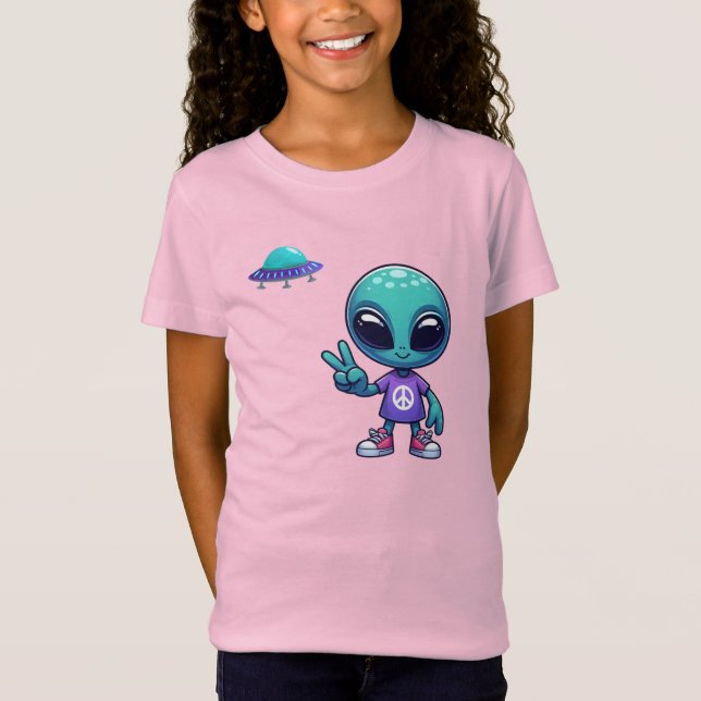 Camiseta Alienígena de paz e nave espacial (Frente)
