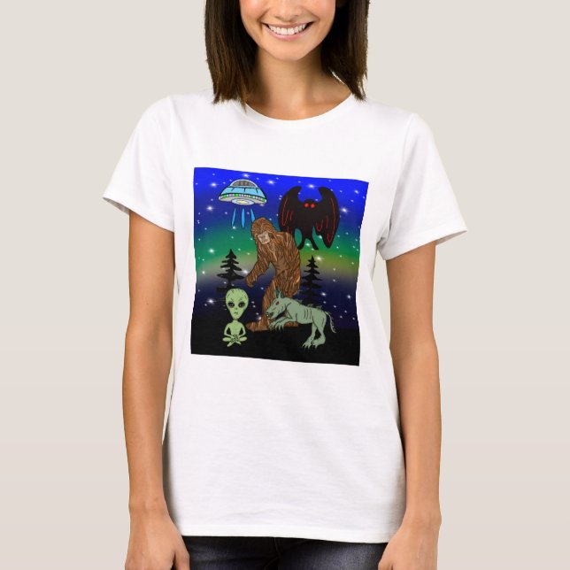 Camiseta Alienígena de Pé Grande Criptid Mothman UFO Chupac (Frente)