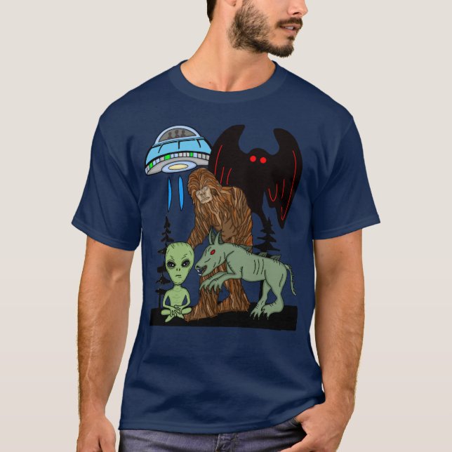 Camiseta Alienígena de Pé Grande Criptid Mothman UFO Chupac (Frente)