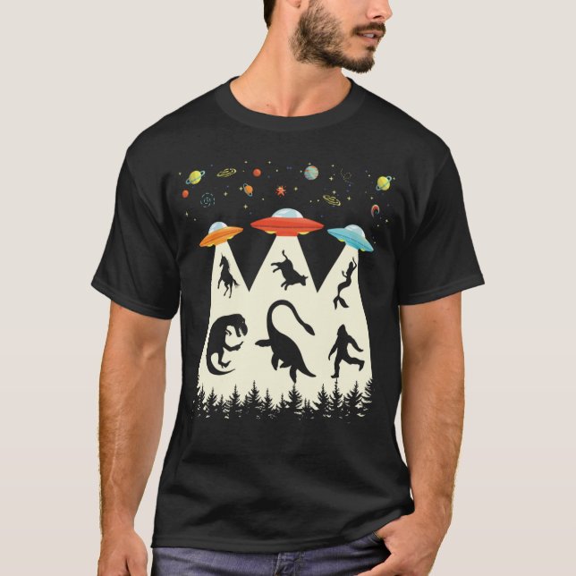 Camiseta Alienígena de sequestro T-Rex Loch Ness Bigfoot En (Frente)