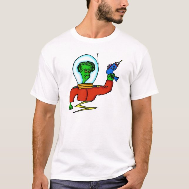 Camiseta Alienígena do espaço externo com arma laser (Frente)