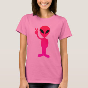 Camiseta Alienígena do rosa quente no t-shirt preto