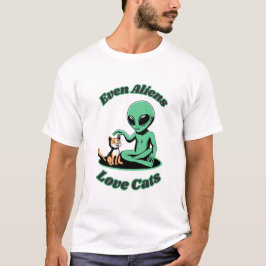 Camiseta Alienígena e Gato Bonito. Animal engraçado