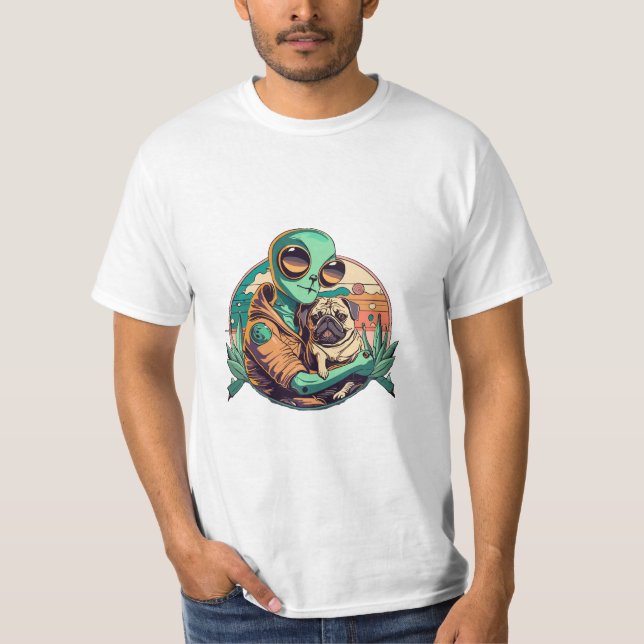 Camiseta Alienígena e Pug (Frente)