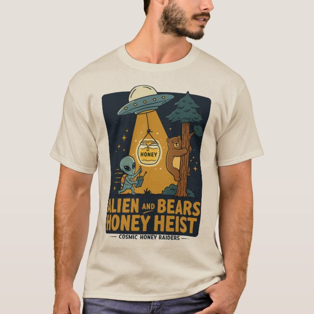 Camiseta Alienígena e Ursos Calor de Mel - OVNI e Urso Engr (Frente)