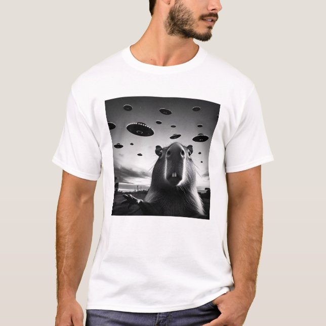 Camiseta Alienígena engraçada Capybara UFO Capybara Selfie  (Frente)