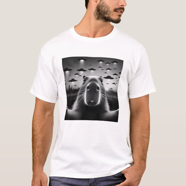 Camiseta Alienígena engraçada Capybara UFO Capybara Selfie  (Frente)