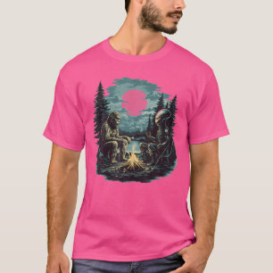 Camiseta Alienígena Engraçada E Bigfoot Campfire Moon Ufo A