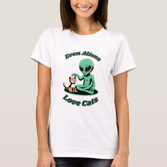 Camiseta Alienígena engraçada e Gato Engraçado. Animal engr (Frente)