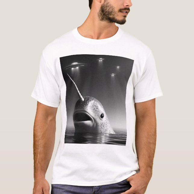 Camiseta Alienígena Engraçada Narwhal OFO Racoon Selfie com (Frente)