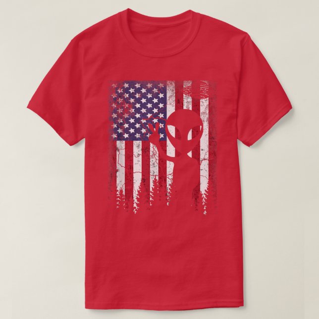 Camiseta Alienígena engraçada OVNI American Flag 4° de julh (Frente do Design)