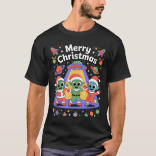 Camiseta Alienígena engraçada Trio Feliz de Natal Feio Sant