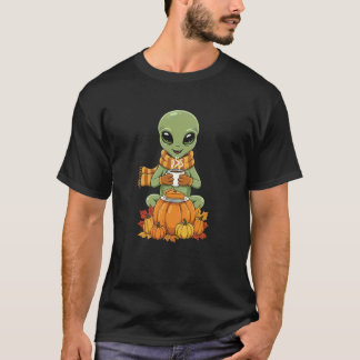 Camiseta Alienígena Engraçado Café Outono Dia de Ação de Gr