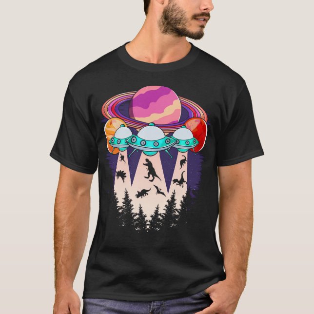 Camiseta Alienígena Engraçado Dinossaur Ufo Lover (Frente)