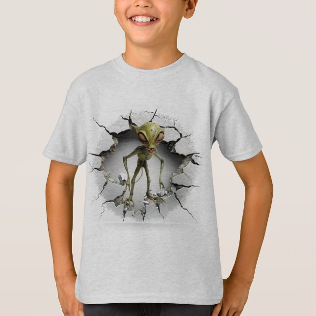 Camiseta Alienígena escapando de uma parede (Frente)