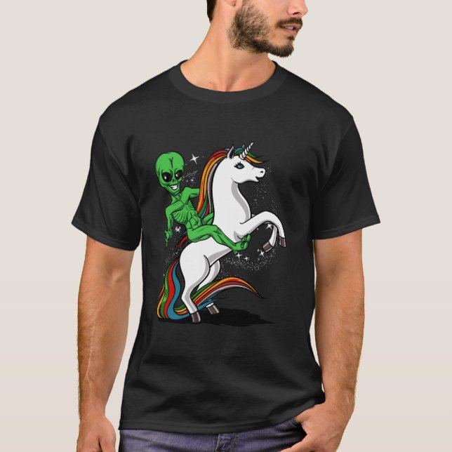 Camiseta Alienígena Espacial Andando Unicorn Engraçado Ufo  (Frente)