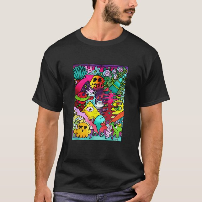 Camiseta Alienígena Espacial Arte Cômica Monstro de Quadrin (Frente)