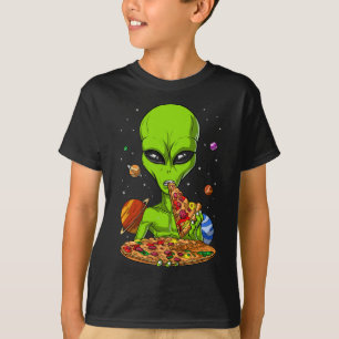 Camiseta Alienígena Espacial Comendo Pizza Engraçada OVNI F