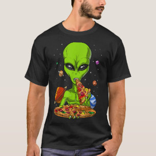 Camiseta Alienígena Espacial Comendo Pizza Engraçada OVNI F