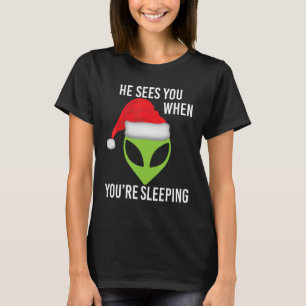 Camiseta Alienígena Espacial Verde Cabeça Natal Santa Hat U