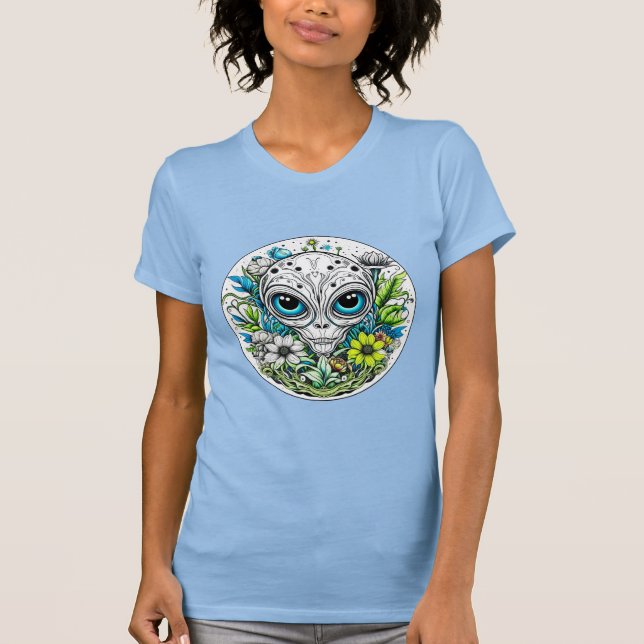 Camiseta Alienígena Extraterrestre em Flores Noite Estrelad (Frente)