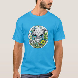 Camiseta Alienígena extraterrestre em flores noites estérei