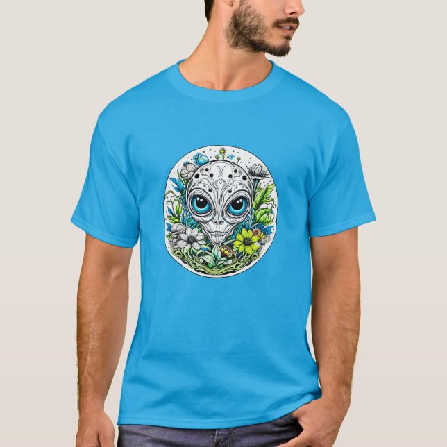 Camiseta Alienígena extraterrestre em flores noites estérei (Frente)