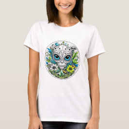 Camiseta Alienígena extraterrestre em flores noites estérei