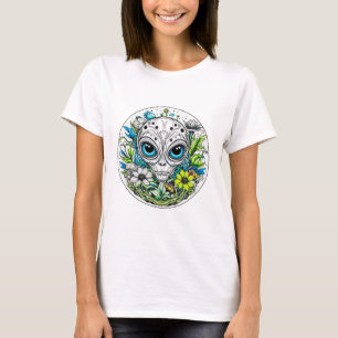 Camiseta Alienígena extraterrestre em flores noites estérei
