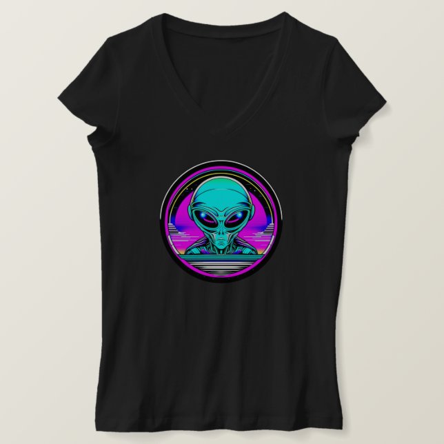 Camiseta Alienígena Extraterrestre Voando um OVNI (Frente do Design)