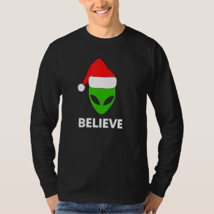 Camiseta Alienígena Face Verde Natal Chapéu de Papai Noel A