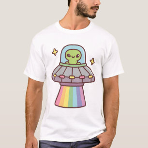 Camiseta Alienígena Fofo em Nave Espacial OVNI com Raio Arc