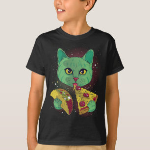 Camiseta Alienígena Gato Engraçado Comer Pizza Taco Espaço