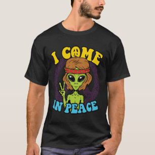 Camiseta Alienígena Hippie Eu Vim em Paz