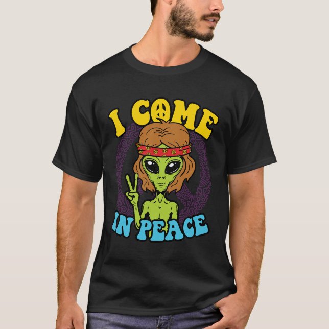 Camiseta Alienígena Hippie Eu Vim em Paz (Frente)