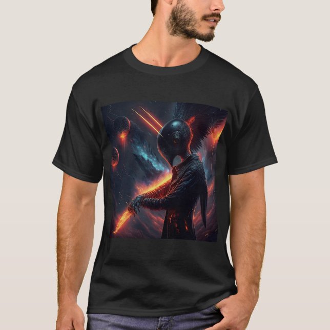 Camiseta Alienígena Manipulando Feixe de Fogo (Frente)