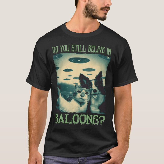 Camiseta Alienígena OVNI Caçador cão e alienígena selfie ga (Frente)