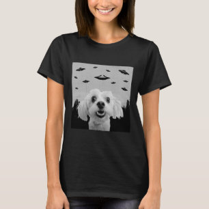 Camiseta Alienígena OVNI Engraçado Cachorro Maltês Homens M