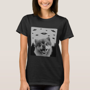 Camiseta Alienígena OVNI Engraçado Pomeraniano Cachorro Mão