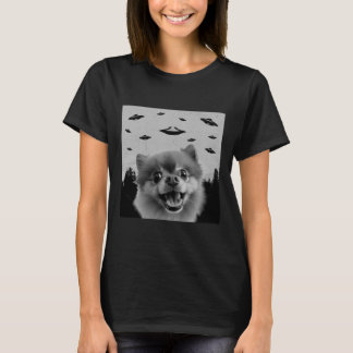 Camiseta Alienígena OVNI Engraçado Pomeraniano Cachorro Mão