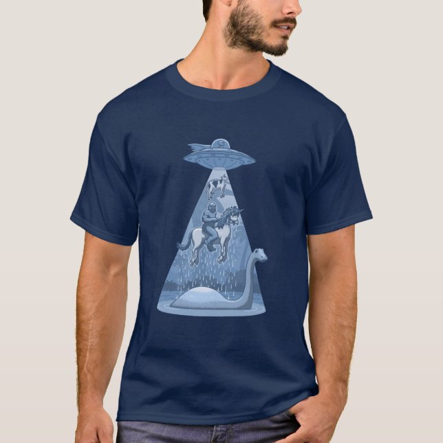 Camiseta Alienígena, Pé Grande, Unicórnio, Nessie (Frente)