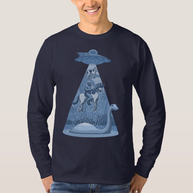 Camiseta Alienígena, Pé Grande, Unicórnio, Nessie (Frente)