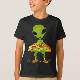 Camiseta Alienígena Pizza Comendo Comida Espacial Engraçado