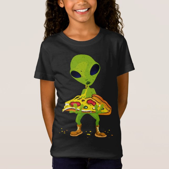 Camiseta Alienígena Pizza Comendo Comida Espacial Engraçado (Frente)
