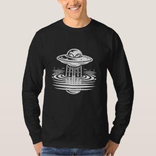 Camiseta Alienígena Preto e Branco em arte de IA de OVNI
