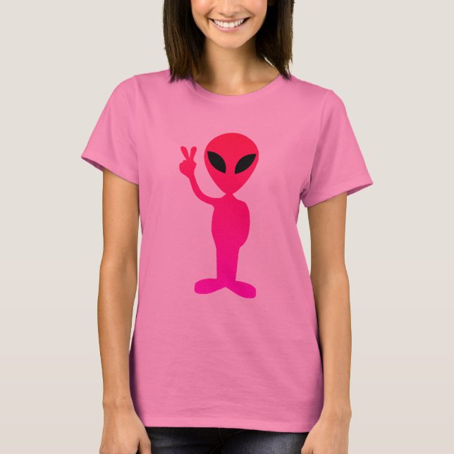 Camiseta Alienígena rosa-quente na camisa-preta (Frente)