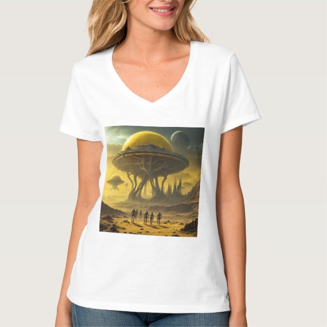 Camiseta Alienígena SciFi World View Planet Ufo Torre (Frente)